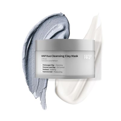 WNP Duo Cleansing Clay Mask with Niacinamide Hyaluronic Acid - Deep Pore Cleanser for T-Zone U-Zone, Blackhead Remover, Hydrating Oil-Control Face Mask, 3.53oz