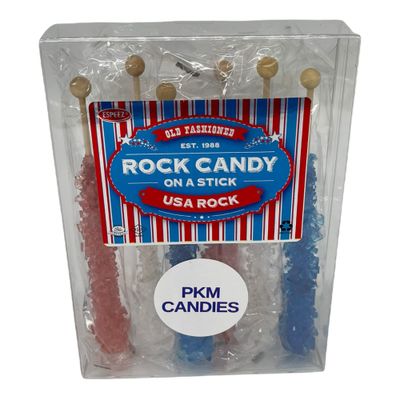 PKM Candies Frozen Ice Rock Candy Sticks - Individually Wrapped Rock Candy on a Stick ESPEEZ (USA ROCK, 1 Pk (6 Pcs per pack))