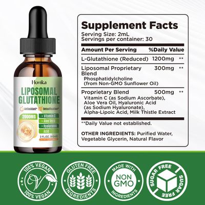 Liposomal Glutathione Supplement 2000mg, Liquid Glutathione Drops with Vitamin C, Master Antioxidants for Immune System, Aging Defense, Skin Headth, Liver Detox - Superior Absorption, Vegan 2 Fl Oz