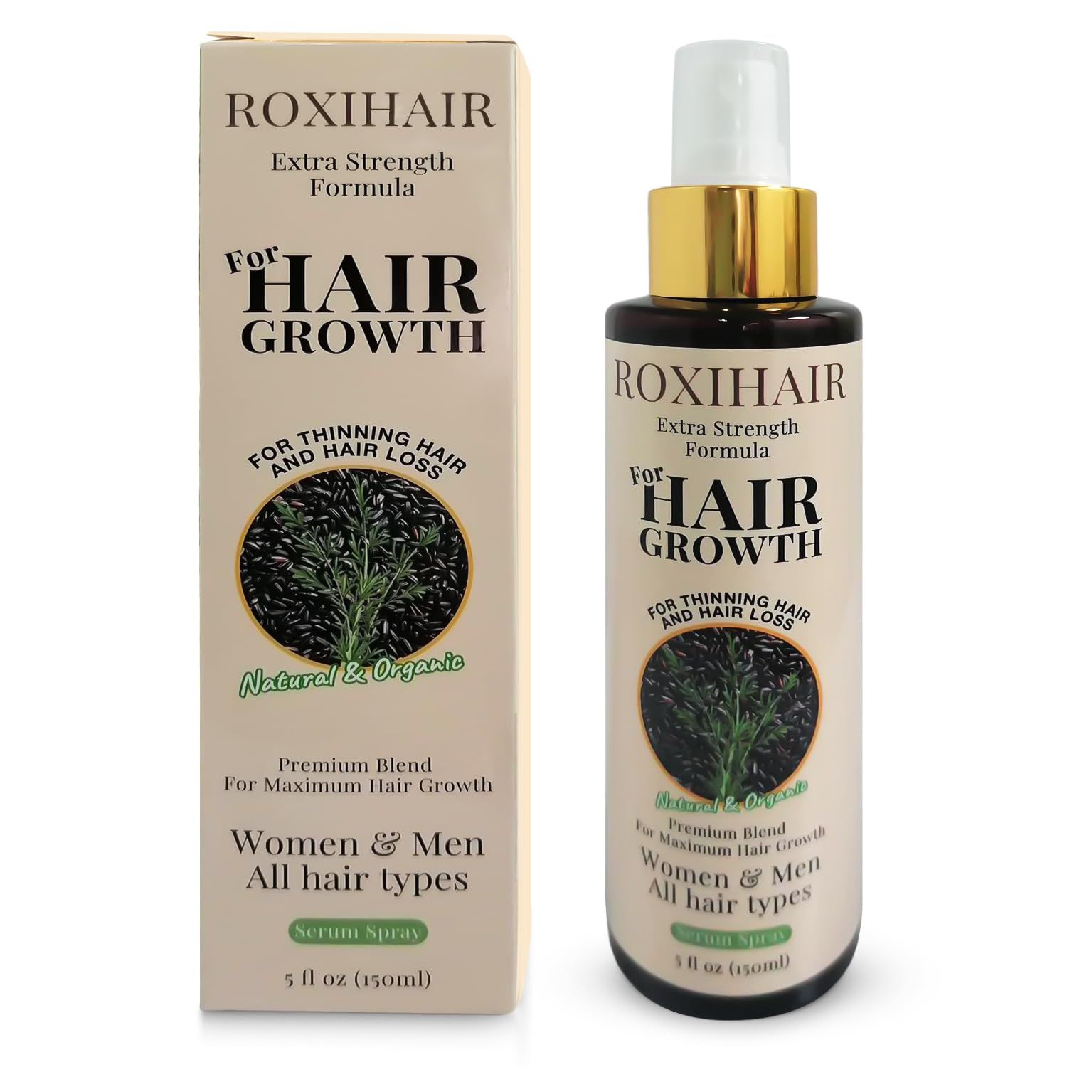 ROXIHAIR Hair Thickening Serum Spray - 150 ml Hair Growth Spray for Men Women, Hair Thickening Spray with Extra Strength Formula for Fast Noticeable Results, Organic Hair Growth Products