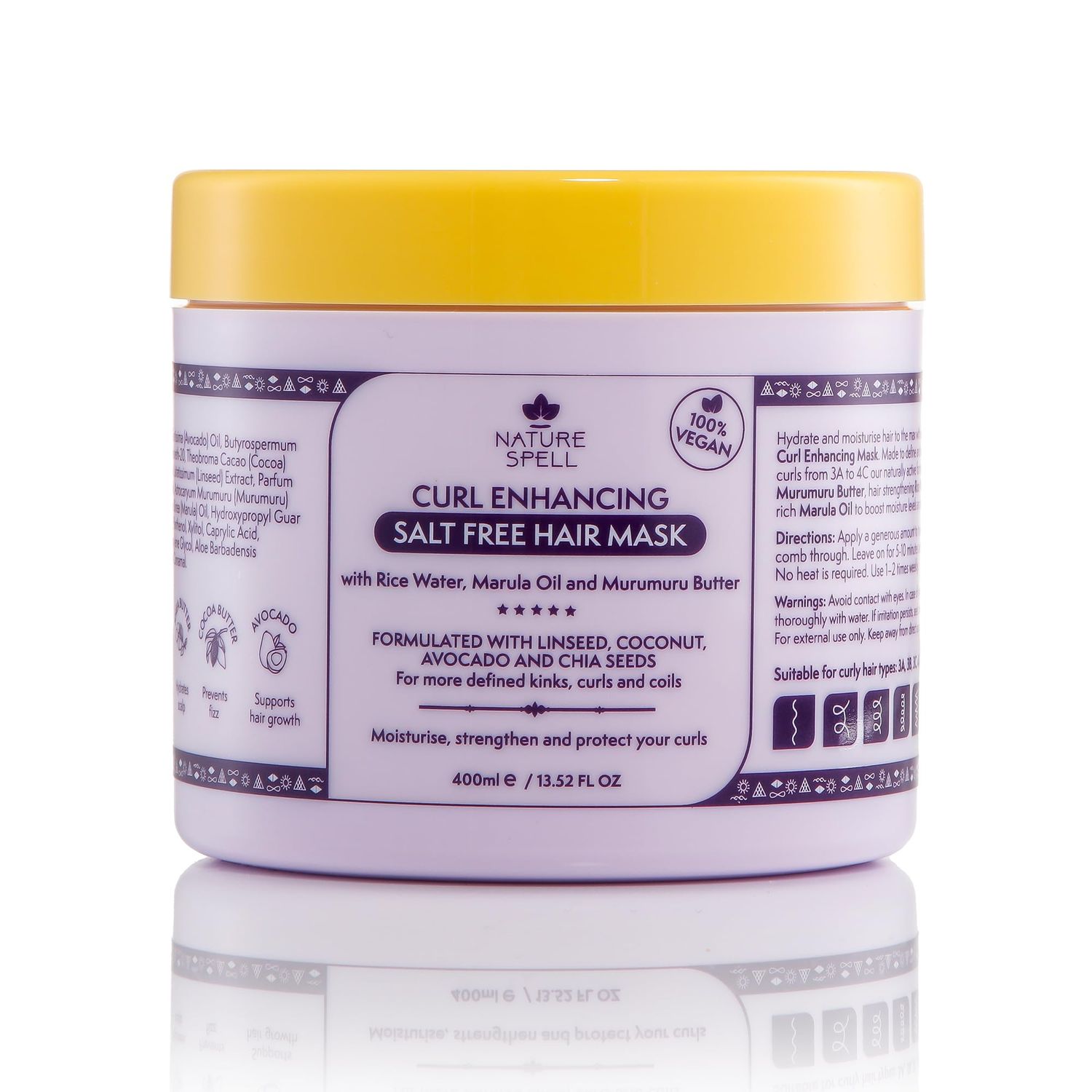 Nature Spell Curl Enhancing Hair Mask, 13.52 Fl Oz, Deep Conditioning Hair Mask for Curly Hair, Infused with Rice Water and Linseed