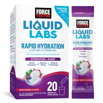 FORCE FACTOR Liquid Labs Sleep, Electrolytes Powder Sleep Aid with Melatonin 10mg, Hydration Packets for Sleep Support with Vitamins, Minerals, Antioxidants, Dream Berry Flavor, 20 Stick Packs