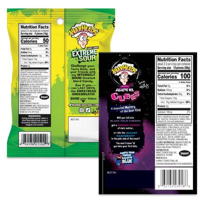 Warheads Extreme Sour Hard Candy, Assorted Flavors 2 OZ Bag Warheads Galactic Mix Cubes Chewy Candy, 3.5 Ounce Bag