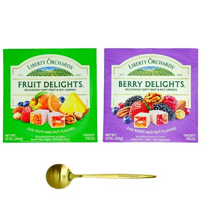 Liberty Orchards Fruit Delights Berry Delights - Turkish Delights Lokum Candy 20oz Natural, Vegan, Gluten-Free Pack of 2 with Golden Spoon