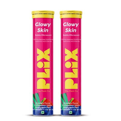 PLIX Glutathione Supplement 500mg Effervescent Tablets with Vitamin C, E and Hyaluronic Acid Clear Skin with Reduced Dark Spots 2-Pack