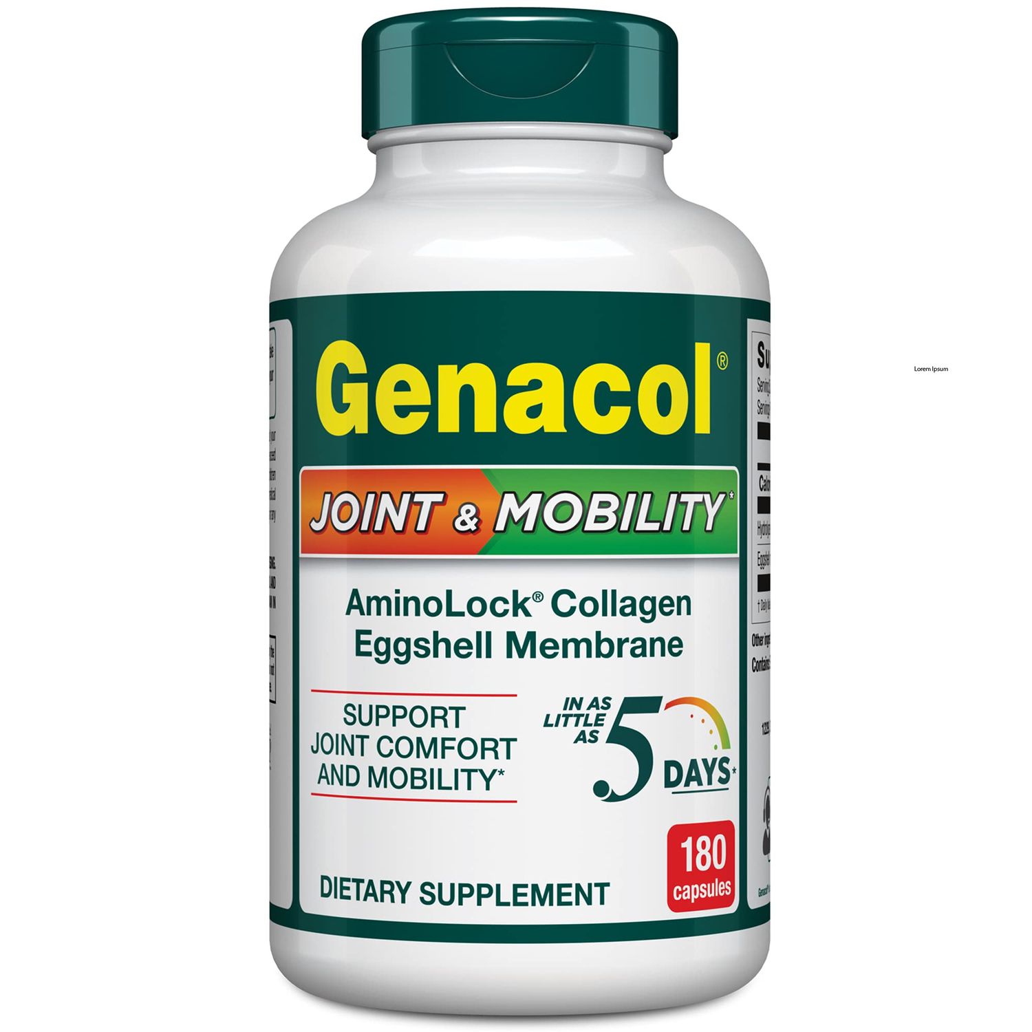 Genacol Natural Eggshell Membrane Collagen Peptides Supplement for Joint Comfort Flexibility Gluten-Free, Non-GMO Joint Mobility 180 Capsules
