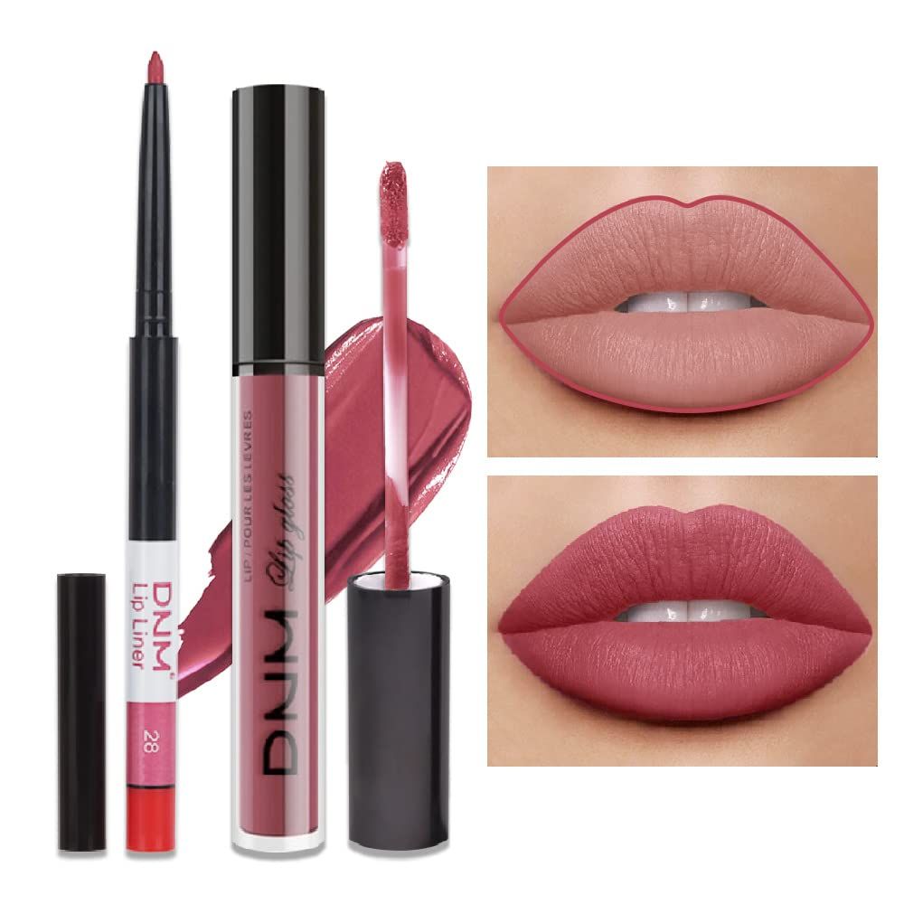 evpct 2Pcs Chestnut Mauve Rose Red Matte Lip Liner and Pencil Colorstay Lipstick Set Long Lasting Lipstick Set 24H and with Lip Liner labiales mate 24 horas originales matte larga duracion 24 28