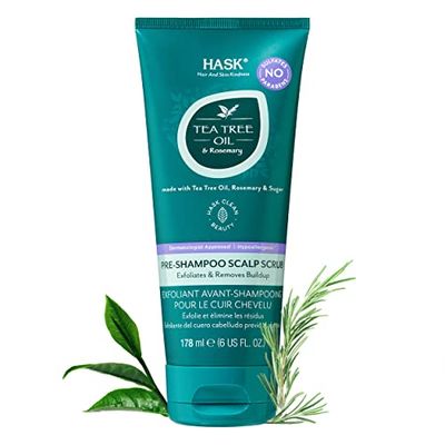 Hask TEA TREE OIL ROSEMARY Pre-Shampoo Scalp Scrub for All Hair Types, Color Safe, Gluten-Free, Sulfate-Free, Paraben-Free, Cruelty-Free, 6 OZ