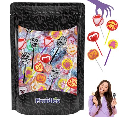 Fruidles Halloween Tattoo Lollipop Suckers Candy, Variety Pack, Goody Party Bag Fillers, Individually Wrapped (1 Pound)