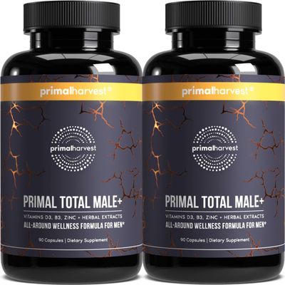 Primal Harvest 2 Pack, Primal Total Male Natural Tribulus Terrestris, Fenugreek, Korean Ginseng, Maca Root Horny Goat Weed for Men Booster, Max Boost 180 Capsules