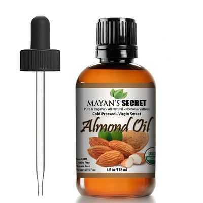 Mayan&#39;s Secret - 100 Organic Sweet Almond Oil for Skin Hair, Face - Cold Pressed Pure Almond Essential Oil (4 fl. oz.)