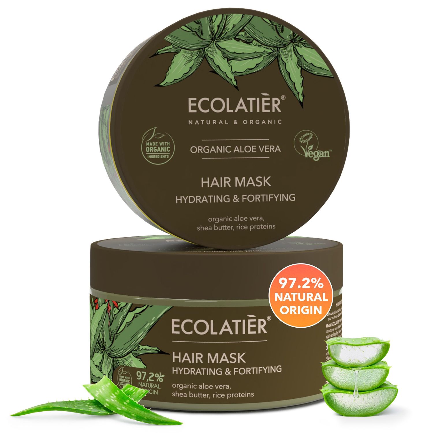Aloe Vera Hair Mask with Organic Aloe Vera for Hair - Hydrating Fortifying, 96.9 Natural, Vegan, Deep Treatment for Damaged, Dry Curly Hair, Shea Butter Rice Proteins, 8.5 Fl Oz