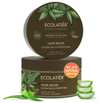 Aloe Vera Hair Mask with Organic Aloe Vera for Hair - Hydrating Fortifying, 96.9 Natural, Vegan, Deep Treatment for Damaged, Dry Curly Hair, Shea Butter Rice Proteins, 8.5 Fl Oz