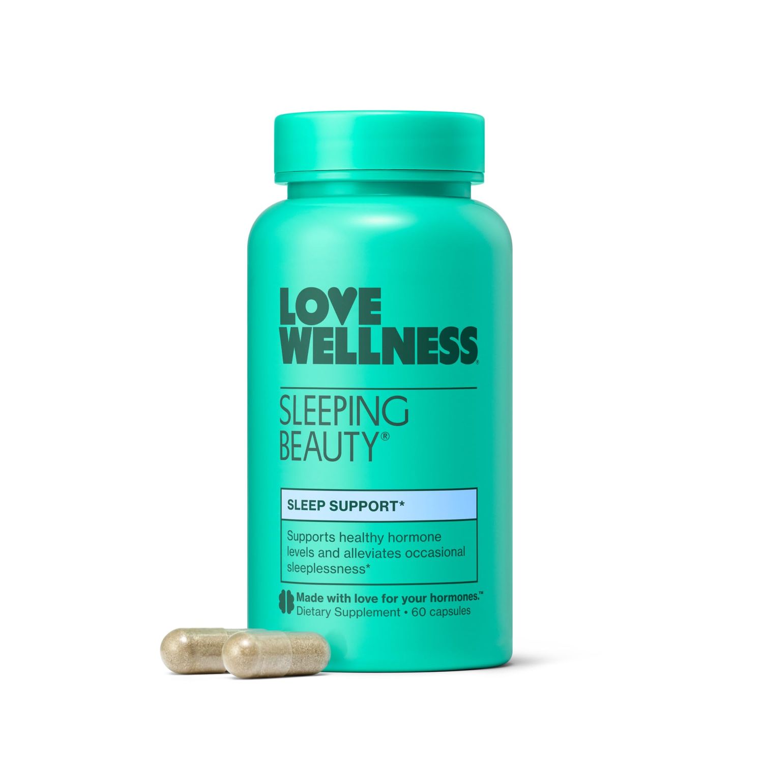 Love Wellness Sleeping Beauty Sleep Support with Melatonin, Magnesium L-Theanine Promotes Restful Sleep, Relaxation Calmness Organic Valerian Root Powder Lemon Balm 60 Count