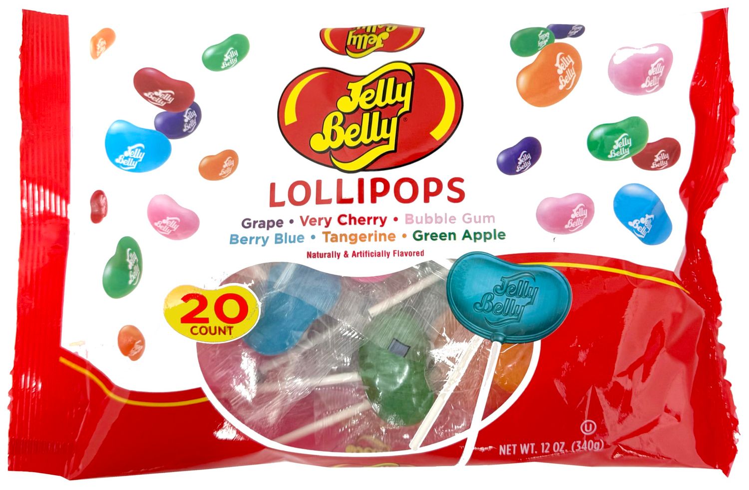 Adams Brooks Jelly Belly Lollipops 20 Count -Jelly Belly Candy, Classic Jelly Belly Flavors, Individually Wrapped Lollipops, Kosher Candy