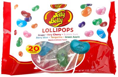 Adams Brooks Jelly Belly Lollipops 20 Count -Jelly Belly Candy, Classic Jelly Belly Flavors, Individually Wrapped Lollipops, Kosher Candy