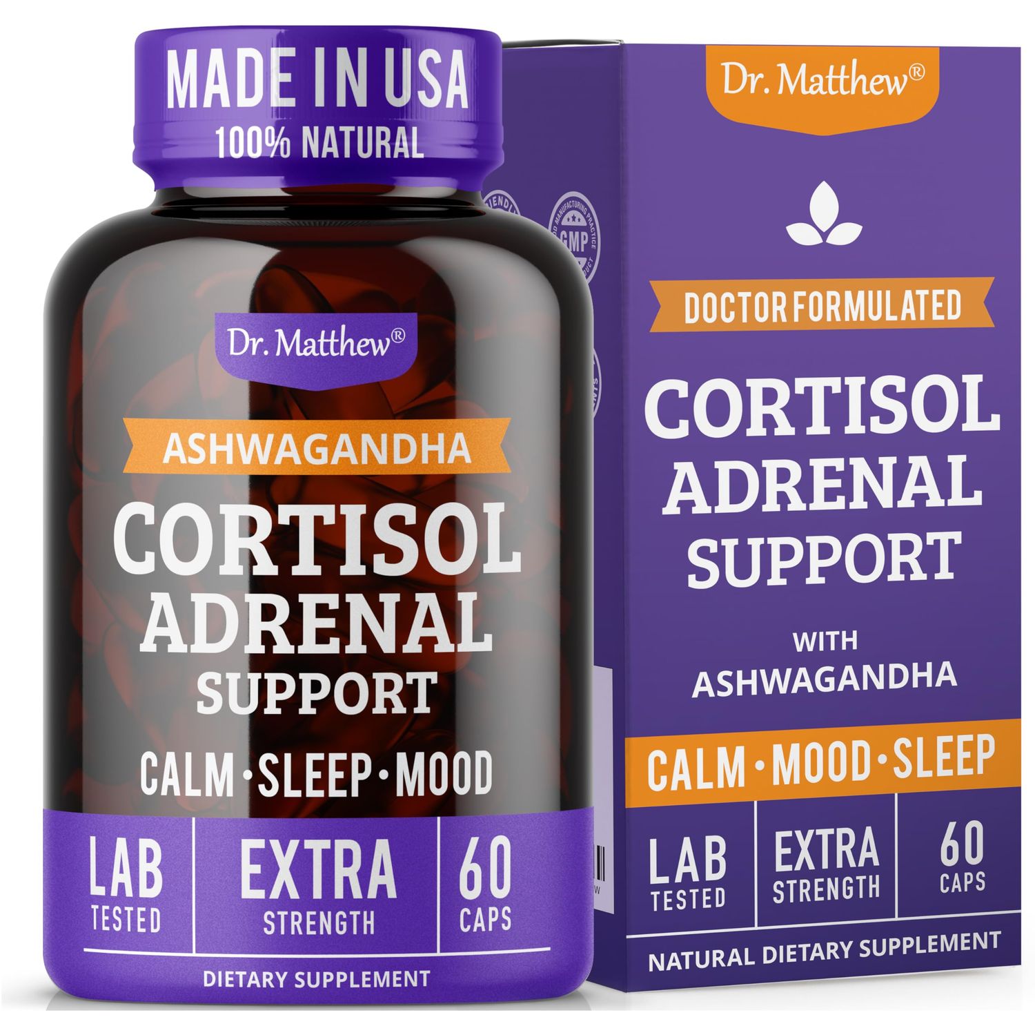 Dr. Matthew Cortisol Reducer Supplement for Women. Adrenal Support with Ashwagandha, Rhodiola Ginseng - A Detox Cocktail to Lower Cortisol Aid Relaxation, Calm and Restful Sleep