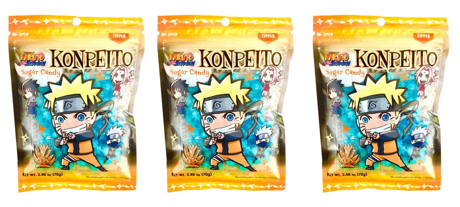 Naruto Shippudem Konpeito Japanese Sugar Candy 2.46oz 70g (Cider, 3 Packs)