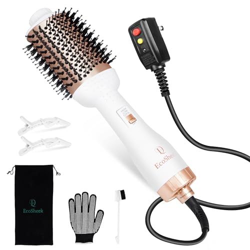 Hair Blow Dryer Brush EcoSheek - 4 in 1 Volumizer, Ceramic Ionic, Anti-Frizz, Titanium Barrel, ALCI Plug, 1.3 lbs, 1.83 in Handle, 2.83 in Comb