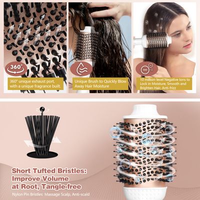 Hair Blow Dryer Brush EcoSheek - 4 in 1 Volumizer, Ceramic Ionic, Anti-Frizz, Titanium Barrel, ALCI Plug, 1.3 lbs, 1.83 in Handle, 2.83 in Comb