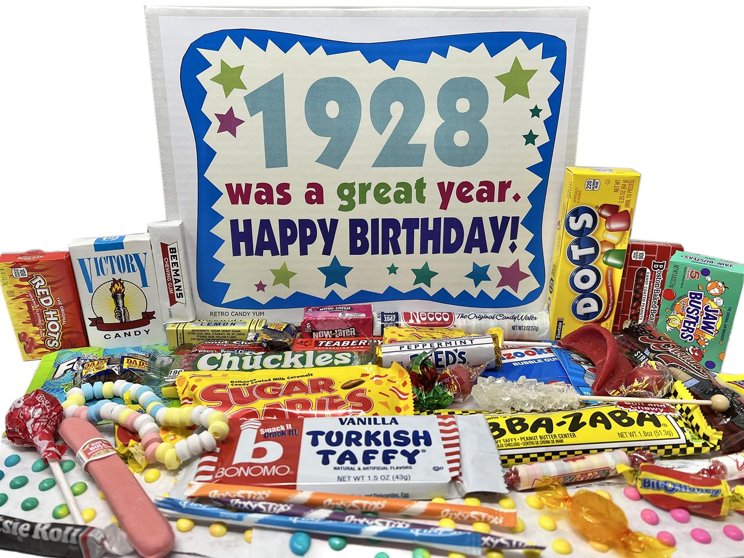 RETRO CANDY YUM 1928 97th Birthday Gift Box Nostalgic Candy Assortment from Childhood for 97 Year Old Man or Woman Born 1928