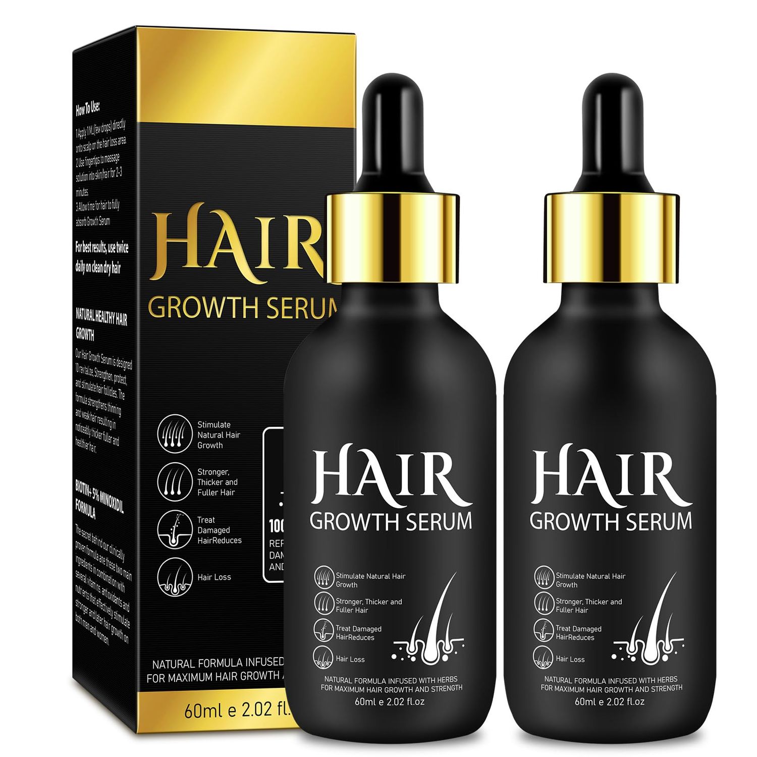 Hair Growth Serum for Men Women, Hair Growth Oil, Biotin Serum,2.02 oz Hair Serum for Hair Gowth for Getting Thicker Hair Hair Growth Oil, Beard Growth Hair Oils for Hair Growth Products 2 Pcs