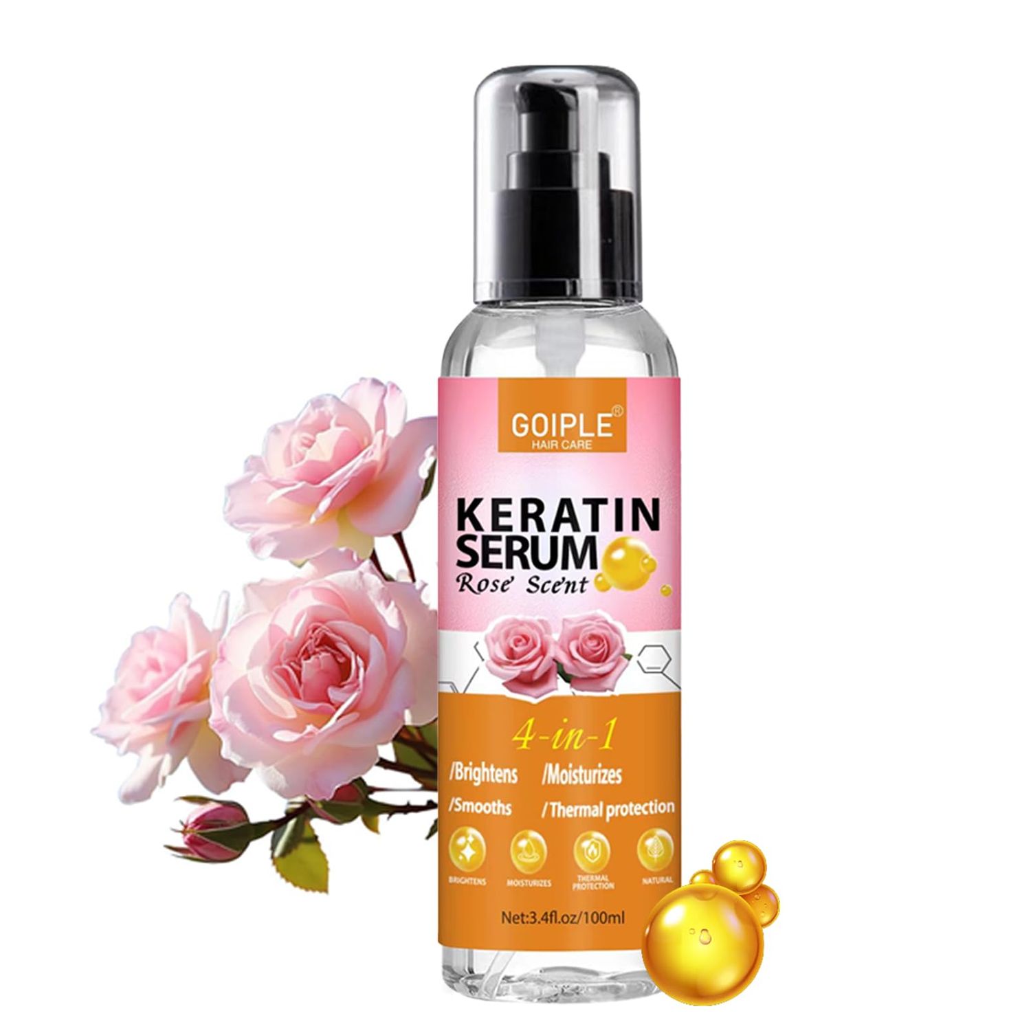 Keratin Protein Hair Serum Keratin Styling Moisturizing Oil - Anti Frizz Control Nourishes Repair Keratin Serum Oil for Dry Damaged Hair Heat Protectant Serum for Shine Prevent Hair Burns (Rose)