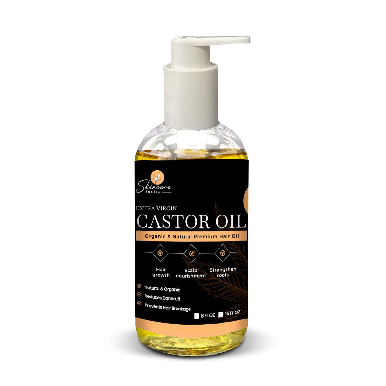 Skincare Sunday Castor Oil - 8 FL OZ Organic Natural Premium Hair Oil for Hair Growth, Strengthening Roots
