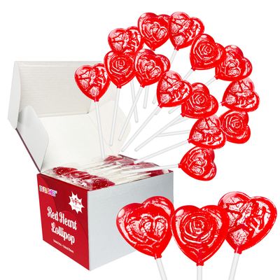 No Artificial Dyes or Flavors, 36 Pack Romantic 3D Red Heart-Shaped Lollipops Carvings In Flower, Arrow and Cupid, Lollipops suckers Individually Wrapped For Party Favors, Gluten Free Raspberry Flavor