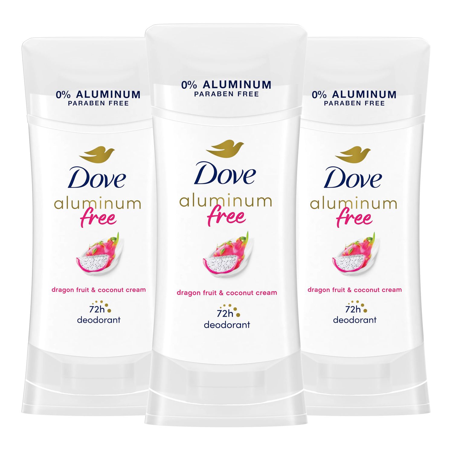 Dove Aluminum Free Deodorant for Women 3 Pack Dragon Fruit Coconut Cream 72 hour odor protection 2.6oz