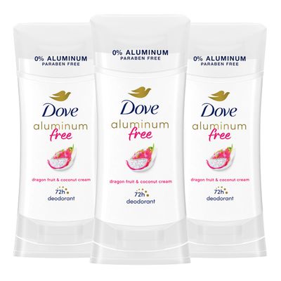 Dove Aluminum Free Deodorant for Women 3 Pack Dragon Fruit Coconut Cream 72 hour odor protection 2.6oz