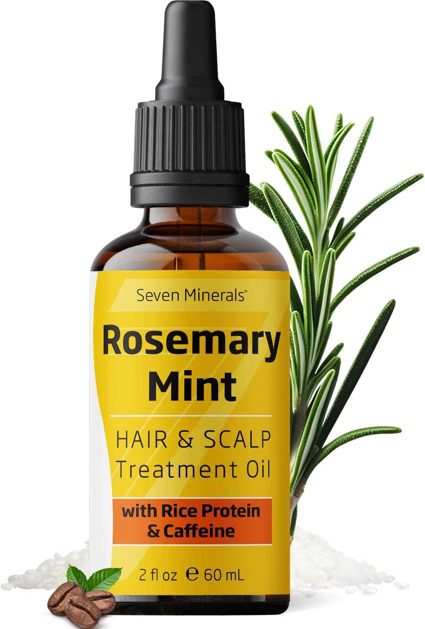 Seven Minerals, NEW Rosemary Oil for Hair Growth, Infused with Rice Protein, Caffeine, Mint and Natural Hair Strengthening Oils, Naturally Thicker, Longer, Softer Hair for Men Women (2 fl oz)