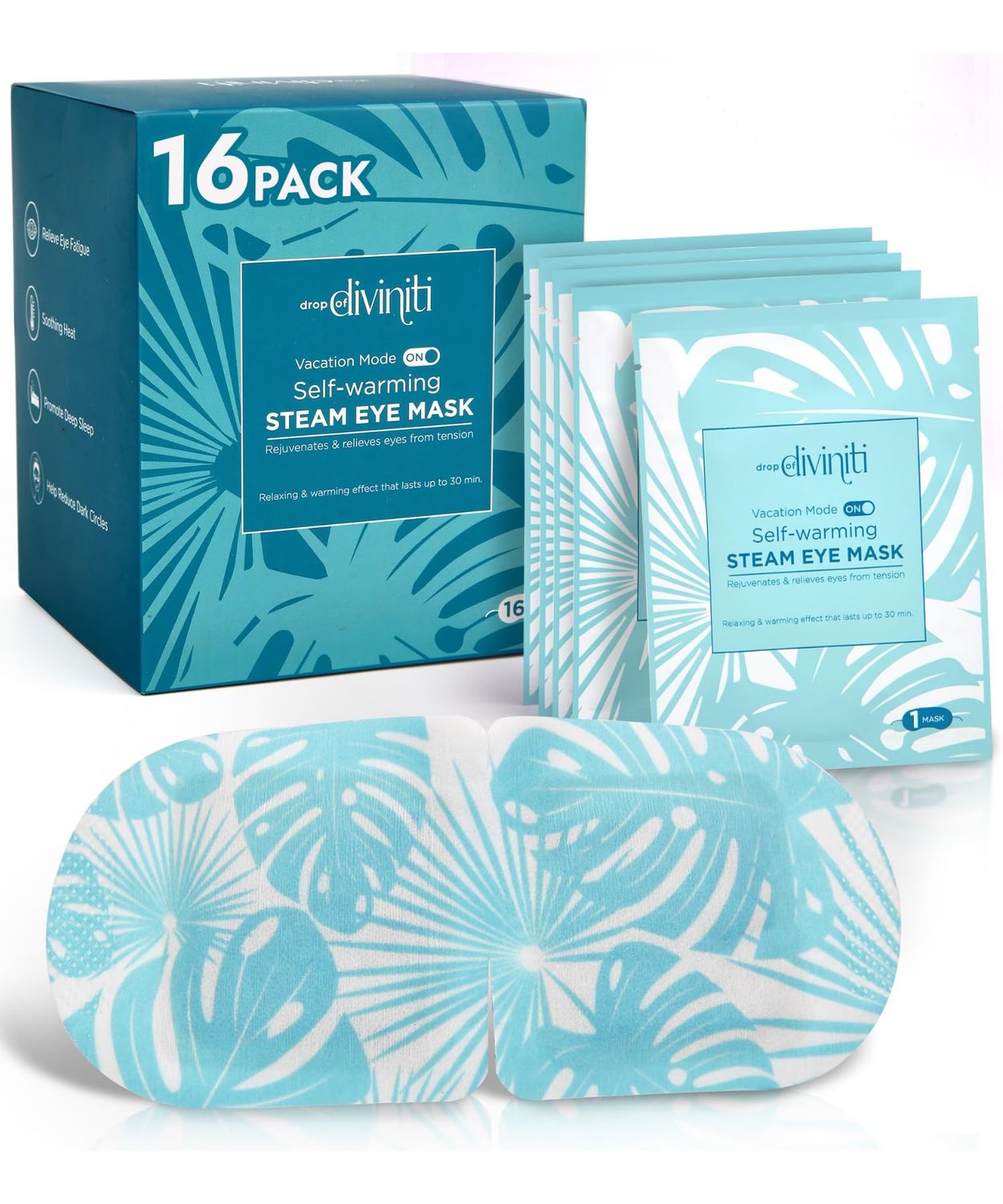 DiviniTi Self Warming Heated Eye Mask - 16 Pack, Up to 110F Degrees, Fast Soothing Relief for Puffy Eyes, Insomnia, Migraine Stye Treatment