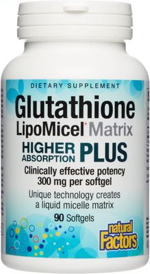 Natural Factors Glutathione LipoMicel Matrix, 300 mg, Offers Higher Absorption Powerful Antioxidant Support, 90 Softgels