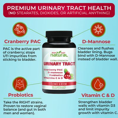 Why Not Natural 5-in-1 UTI Pills with D Mannose, Cranberry PAC Extract, Probiotics and Vitamin C D - Urinary Health Formula for Women and Men