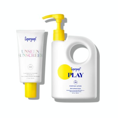 Supergoop! Unseen Sunscreen SPF 50 Invisible Sun Protection for Face (1.7 fl oz) PLAY Everyday Lotion SPF 50 (18 fl oz) - Broad Spectrum Body Face Sunscreen for Sensitive Skin