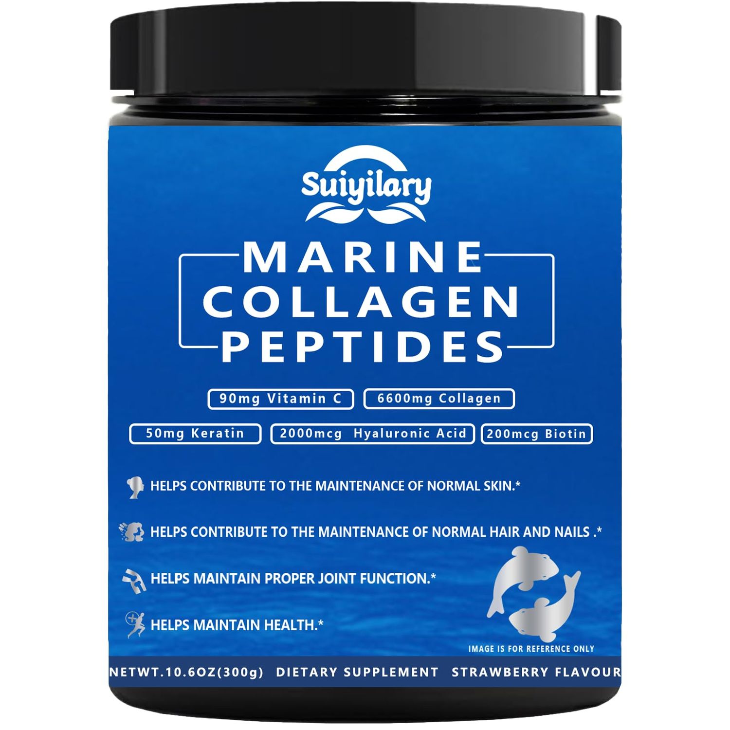 Collagen Peptides Powder for Women, Multi Marine Hydrolyzed for Healthy Hair, Skin, Nails with Hyaluronic Acid, Biotin, Vitamin C, 30 Servings (10.6 OZ, Strawberry)