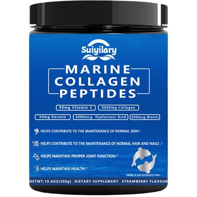 Collagen Peptides Powder for Women, Multi Marine Hydrolyzed for Healthy Hair, Skin, Nails with Hyaluronic Acid, Biotin, Vitamin C, 30 Servings (10.6 OZ, Strawberry)