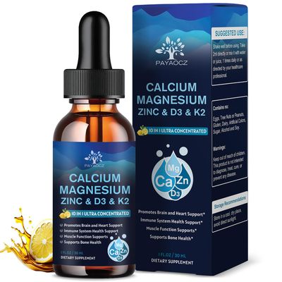 (4 Pack) 10 in 1 Calcium Magnesium Zinc Supplement, Magnesium Glycinate Complex Liquid Drops with Vitamin D3 K2 B6, Vegan Calcium Citrate Bone Immune Health Support, Sleep Cramps, Boron, 1 Fl Oz