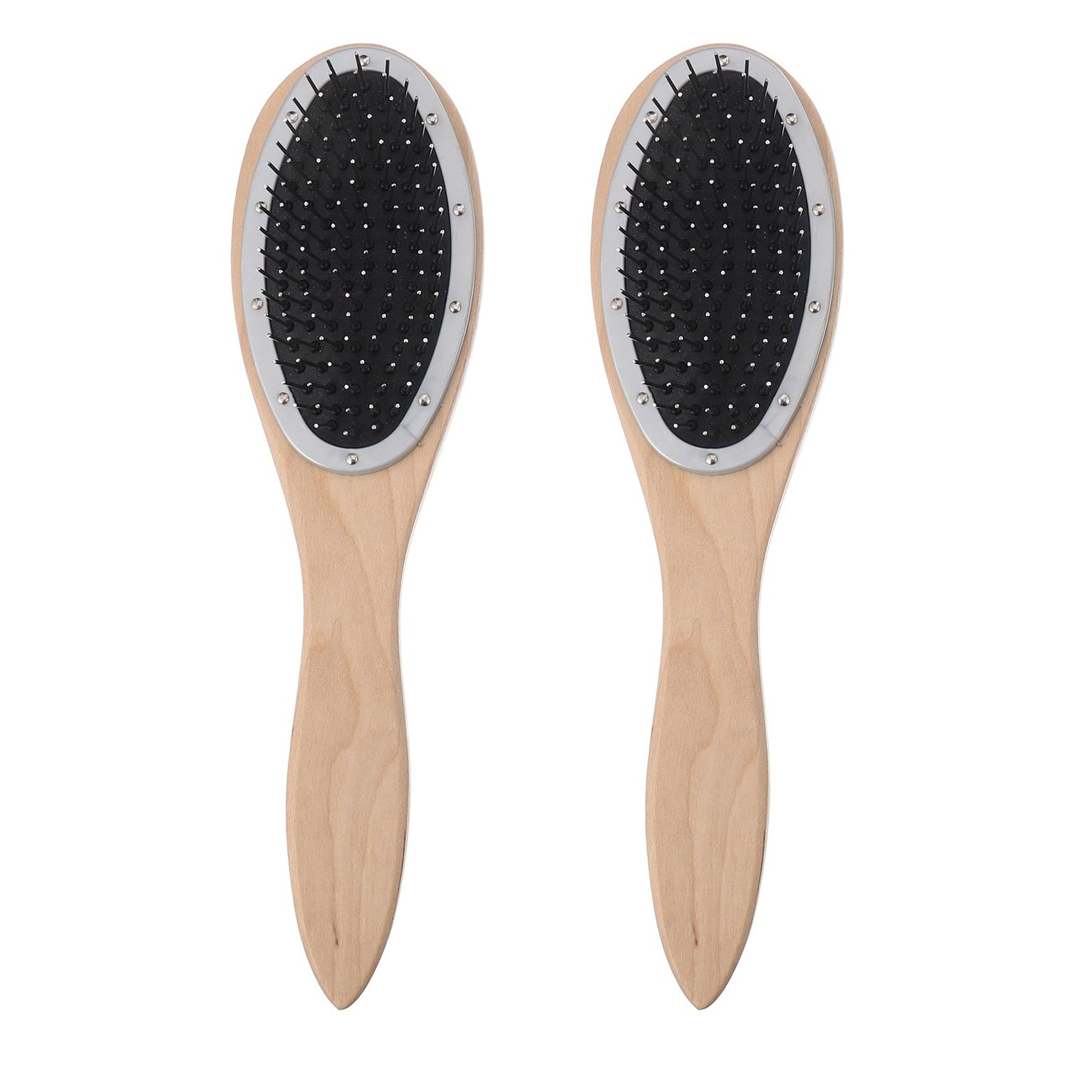 2pcs Hair Brush Comb Detangling Brush Wood Handle Hair Brush Wet Dry Hair Wig Steel Comb Unisex Women Curly Straight Thick Fine Hair Brush Paddle