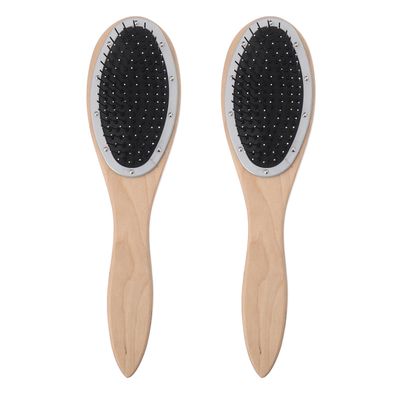 2pcs Hair Brush Comb Detangling Brush Wood Handle Hair Brush Wet Dry Hair Wig Steel Comb Unisex Women Curly Straight Thick Fine Hair Brush Paddle