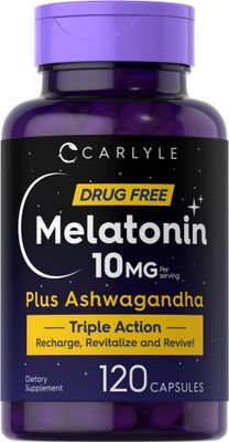 Carlyle Melatonin 10mg 120 Capsules with Ashwagandha Triple Strength Formula Non-GMO, Gluten Free Supplement
