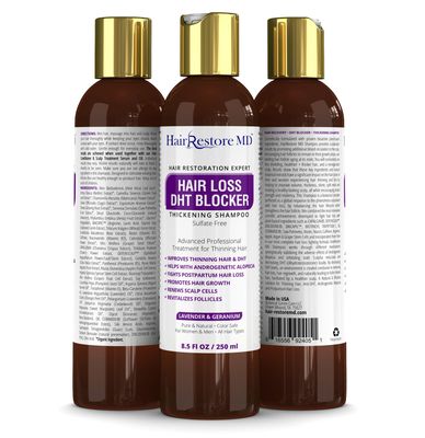 Hair LOSS DHT BLOCKER SHAMPOO "Lavender Geranium", Biotin Hair Growth Thickening Caffeine Shampoo, Hair Loss Thinning and Fine Hair, Regrowth Thickening Products for Men Women, Sulfate Free