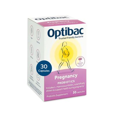 Optibac Probiotics Pregnancy - Vegan Probiotic for Pregnant Breastfeeding Women to Support Gut, Immune Vaginal Health, 12 Billion CFU Prebiotic - 30 Capsules