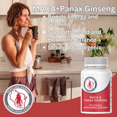 Maca Root Capsules Korean Panax Ginseng - Concentrated Extract Black Red Yellow Maca Root, Panax Ginseng Capsules 150 ct