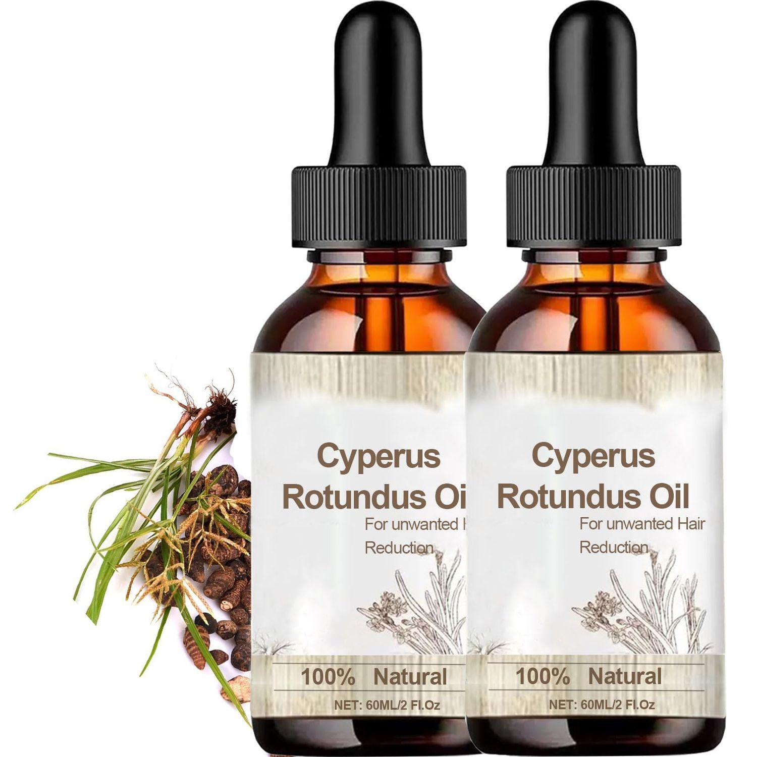 2 Pack Cyperus Rotundus Oil for Hair Removel, Growth Inhibitor, Natural Removal Oil for Reducing Unwanted Hair, Safe Gentle Lightweight for Sensitive Skin, Moisturizing Shrinking Pores, 2Fl Oz