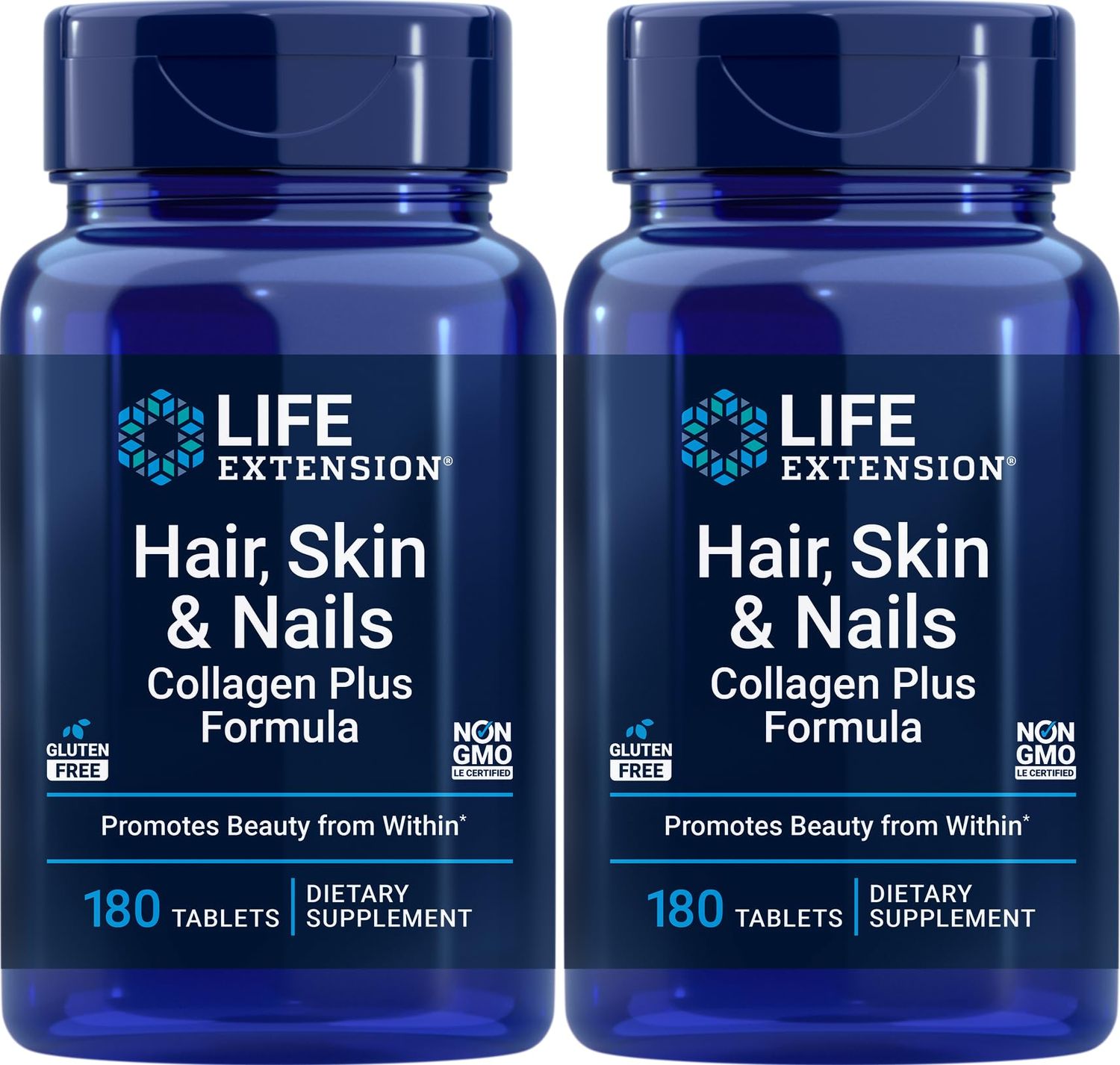 Life Extension Hair, Skin Nails Collagen Plus Formula, 180 Tablets (Pack of 2)