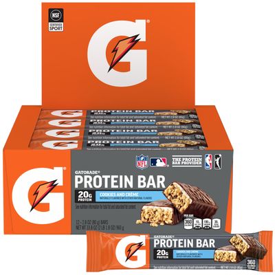 Gatorade Whey Protein Bars, Cookies Crme, 2.8 oz bars (Pack of 12, 20g of protein per bar)