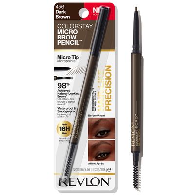 Revlon ColorStay Micro Eyebrow Pencil with Built-In Spoolie Brush, Valentine&#39;s Day Makeup Gifts for Women, Infused with Argan and Marula Oil, Waterproof, Smudgeproof, 456 Dark Brown, 1 Count
