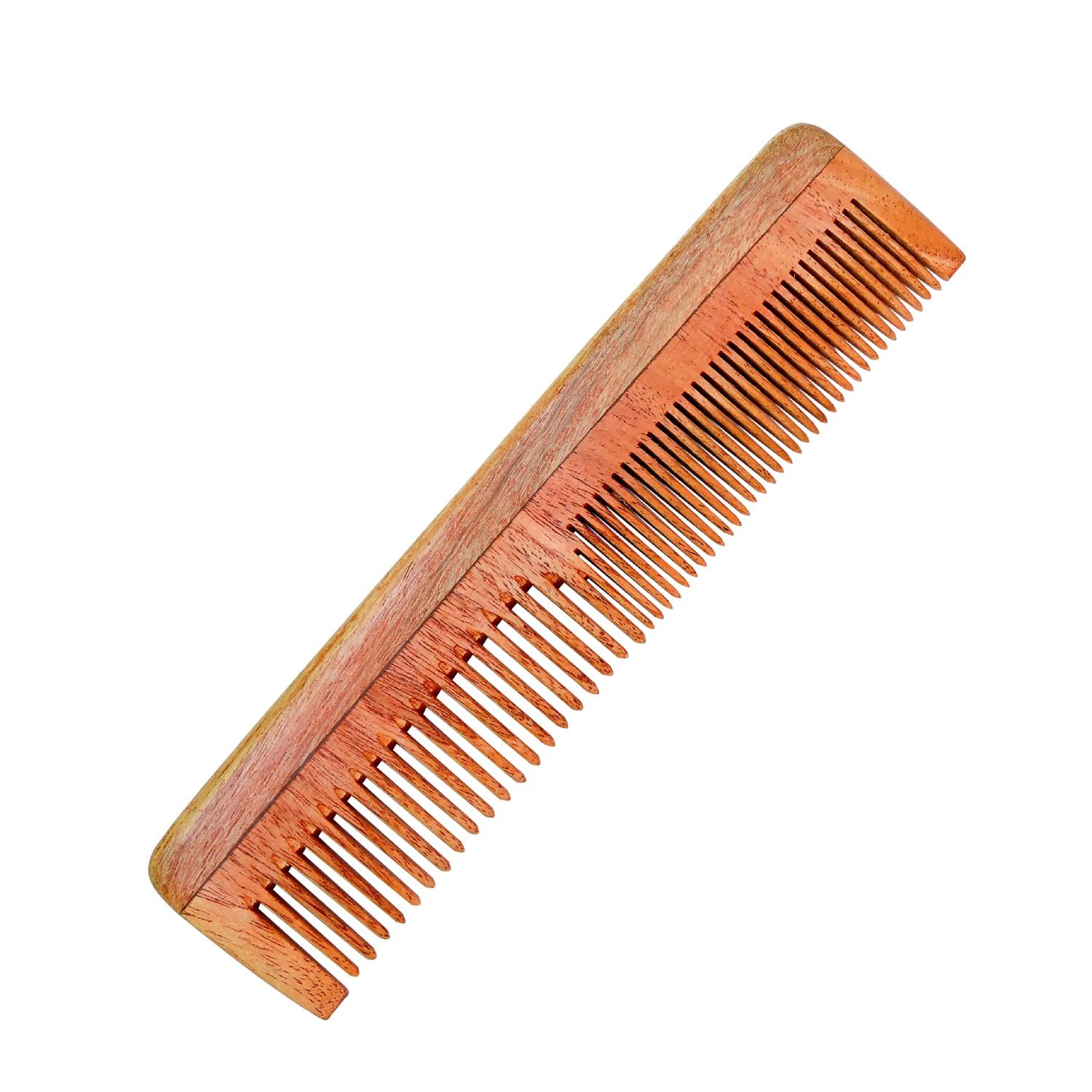 Natural Pure Neem Comb For Hair and Scalp Health, Promotes Hair Growth, Reduces Hair Fall - Fine and Wide Tooth